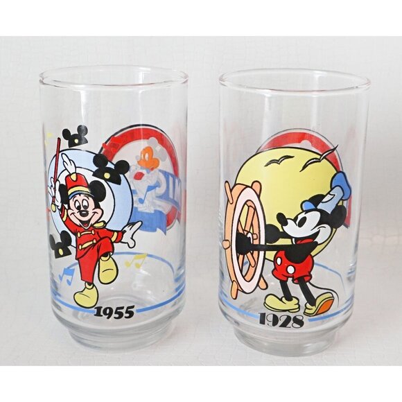 Vintage Walt Disney 1928-1988 Mickey Mouse Glass Collection Lot Of 4 - Picture 3 of 6
